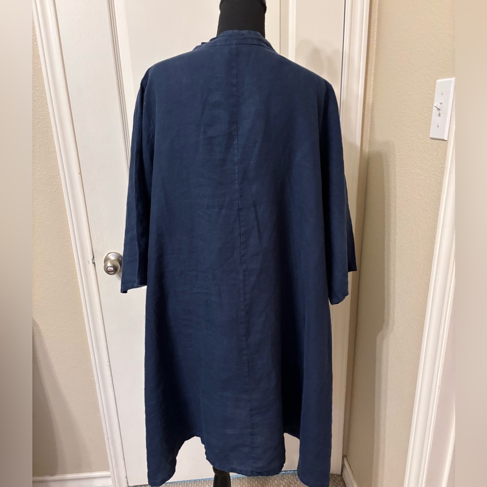 Bryn Walker Dress Linen Large Blue Long Shirt Tunic Pockets Made in USA Lagen - Picture 14 of 16